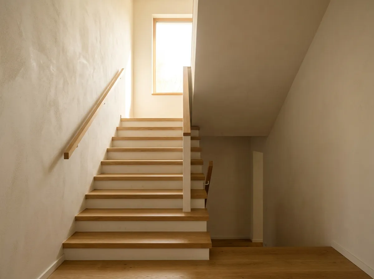 Gerade Holztreppe aus Eiche mit weißen Setzstufen